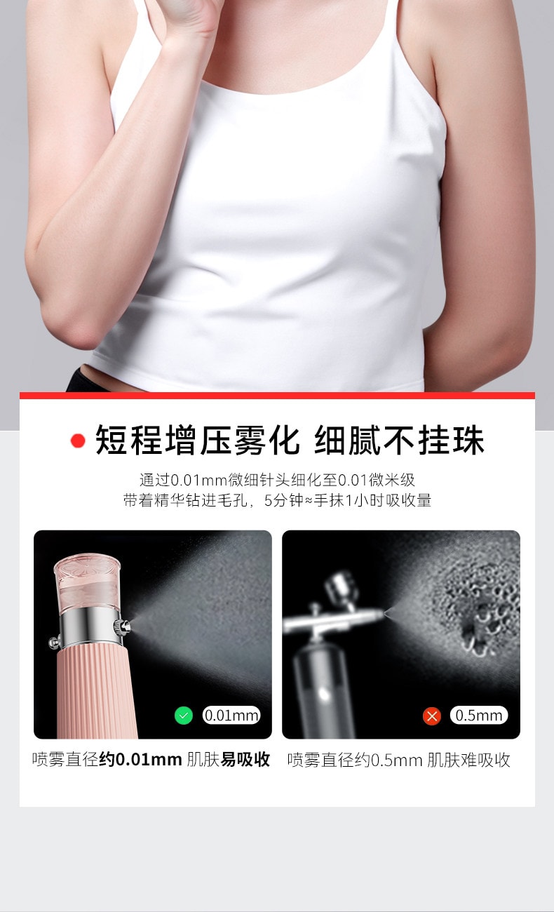 【中國直郵】 歐泉琳 高壓注氧儀奈米噴霧補水儀美容儀器精華導入儀蒸臉部家用水光儀器 粉紅色 1份