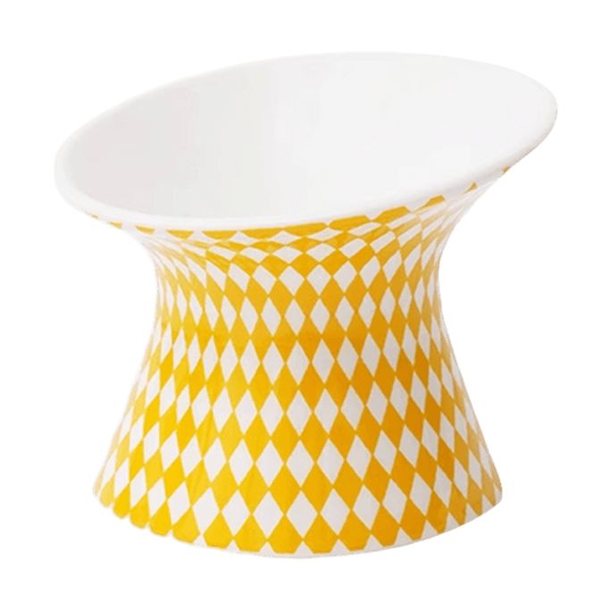 Yellow Geometry Ceramic Elevated Cat Bowl Small Cute