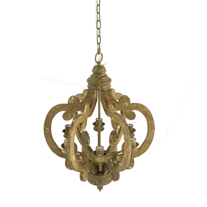 Wooden Pendant Light (Beige + Wood) Retro Glass Lamp Shade 1 Set