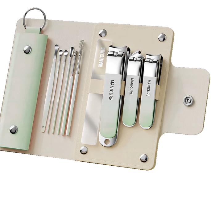 Nail Clippers For Adults with Flat Clippers for Kids and Babies Nail Clippers for Ears Nano Gradient Green 10 Pcs Set