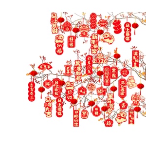  HSPM 新款马年春节装饰品喜庆盆景挂件家用店铺墙壁福字小灯笼挂饰 马上发财+植绒灯笼共计70个一套