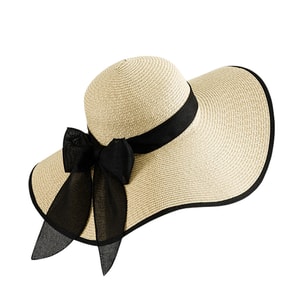 Straw Sun Hat Summer Beach Large Brim Sun Shading Breathable Bowknot Sun Hat Apricot