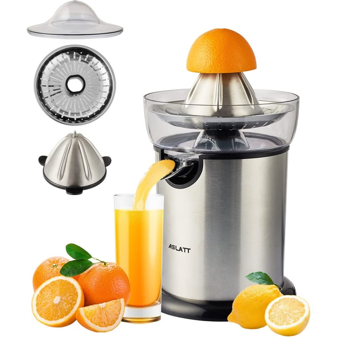 ASLATT 電動榨汁機 可榨柳橙、柑橘、檸檬、葡萄柚 可拆卸設計 不鏽鋼