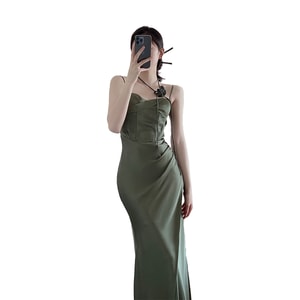 New High-End Light Luxury Dress Atonement Green XS