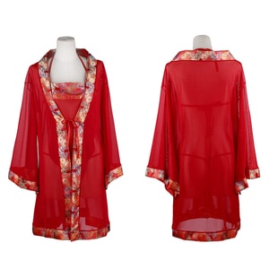 [중국 직송] 페이무 클래식 자수 벨리밴드 나이트가운 세트, 시스루, 가슴과 엉덩이 노출, 매혹적인 란제리, 섹시하고 순수함.