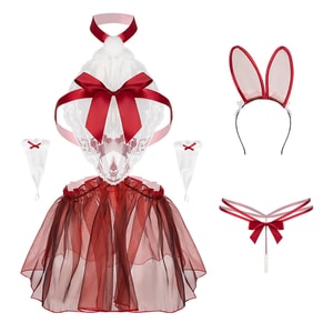 【中国直邮】 曼烟 圣诞性感蕾丝兔女郎制服 红色 均码(不含丝袜)