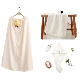 馨织图 浴巾浴裙+毛巾+干发帽三件套 洗漱柔软速干 奶酪白色 ins风奶油白 柔软速干 浴巾三件套 毛巾浴巾套装