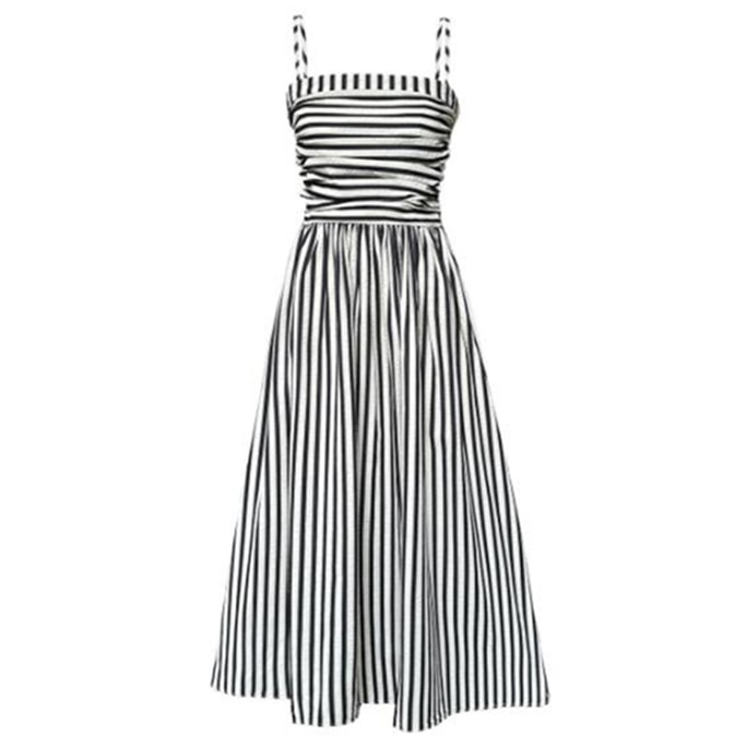 [중국발 다이렉트 메일] LUXI AUNT 프렌치 스트라이프 튜브탑 서스펜더 드레스 블랙 M