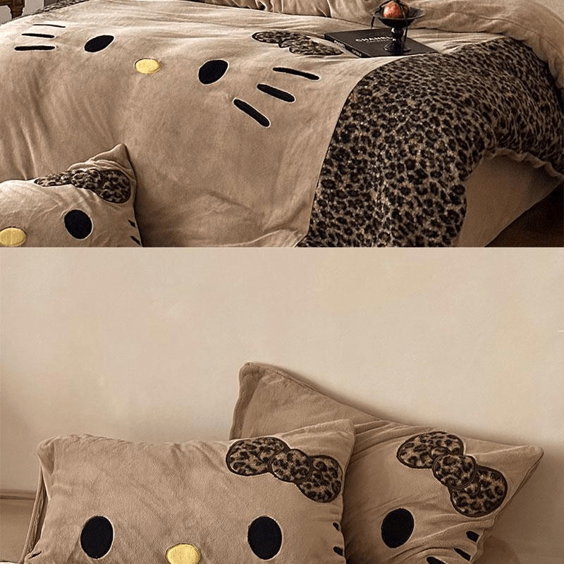 【中國直郵】 Lullabuy 野甜小貓牛奶絨床上四件套 床品被套枕套-Double