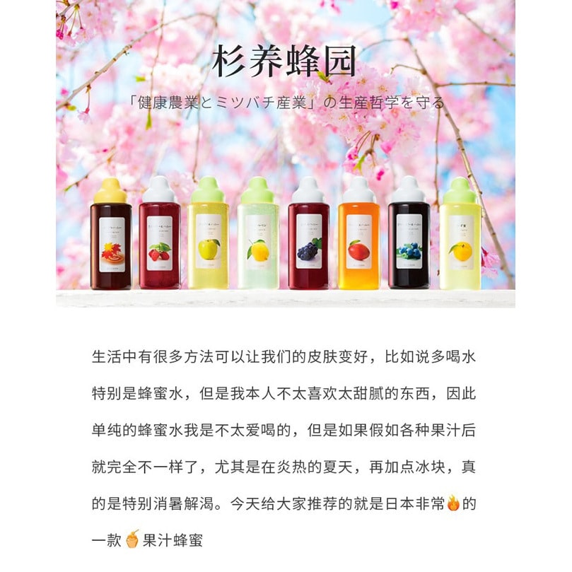 【日本直邮】杉养蜂园 果汁蜂蜜冬季蜂蜜水冲调 柚子蜂蜜 果汁蜜500g