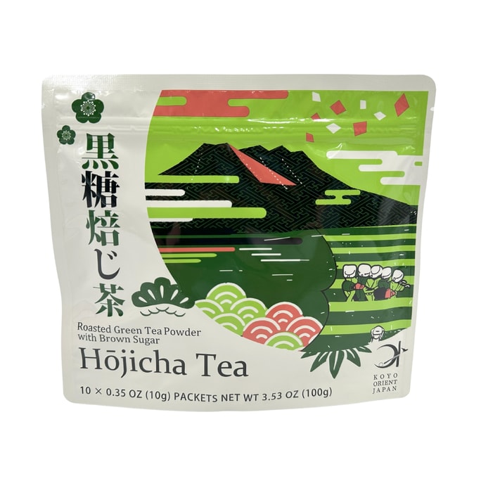Koyo Orient Japan Roasted Green Tea Hojicha Powder Latte Mix with Brown Sugar 10x0.35oz Packets Per Bag 1 Bag/Pack