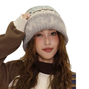 Vintage Fair Isle Letter Knitted Hat Large Head Circumference Wool Hat Women Autumn Winter Thickened Ear Protection Beanie Light Gray F 1 piece