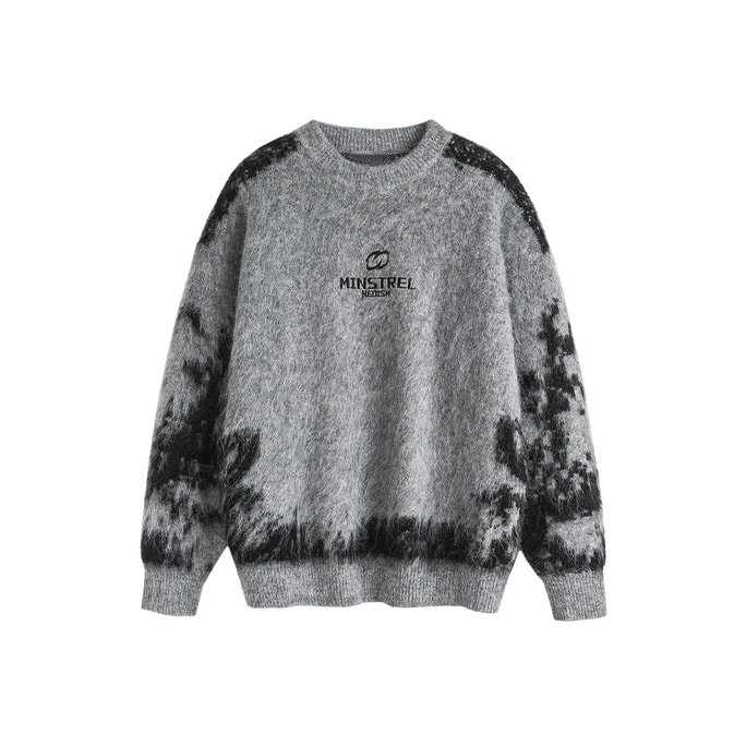 New Retro Lazy Wasteland Style Round Neck Pullover Knitted Sweater Grey M