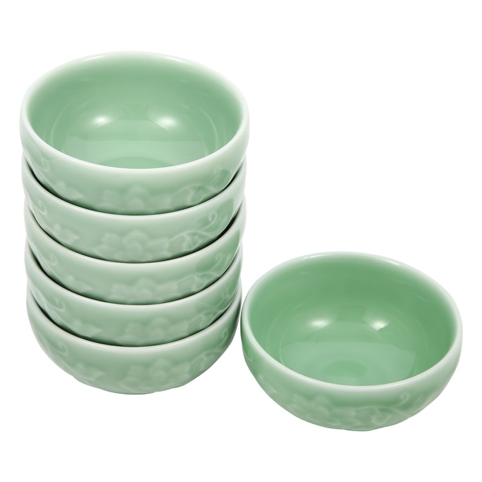 Green Valley Luxury 6-Piece Celadon Bowl With Peony Pattern 4.5" Bowl Gift Set Plum Green [Pack of 6]