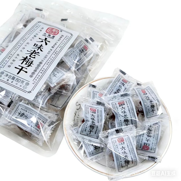 Six-Flavor Dried Preserved Plums, Sweet and Sour, Small Pack, Ready-to-Eat Snack, 80g*1 Bag