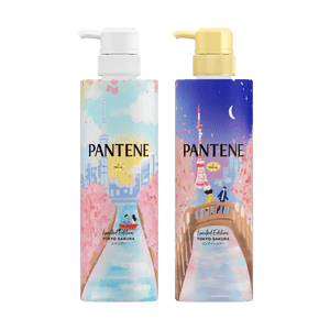 日本PANTENE潘婷 櫻花柔潤泛醇精華洗髮精護髮素套裝 角蛋白&維生素B5 400ml+400g 順滑光澤 分叉斷裂髮質【紐約櫻花限定】