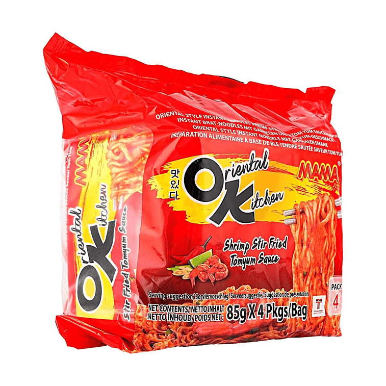 泰国MAMA妈妈 OK拌面炒面 泰式冬阴功酸辣虾爆炒酱风味 方便面泡面 85g*4包【711便利店同款】 3