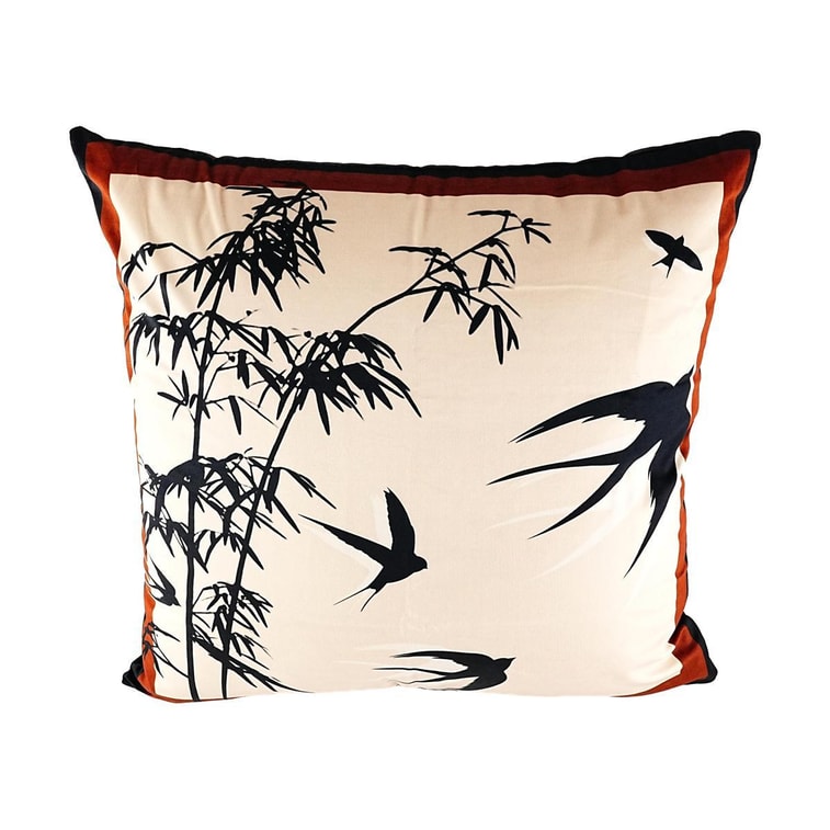 川島屋 中式方形抱枕靠墊 竹影燕來圖案 沙發靠枕 米色 50*50cm 4