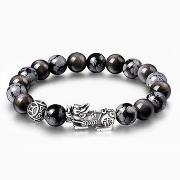 中国直邮】 中国黄金貔貅银手链男款纯银999手串足银多金貔貅1条