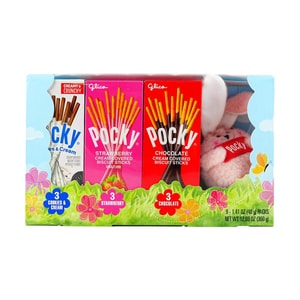 Easter Limited Chocolate Strawberry Cream Flavor Pocky Gift Box, 9 Boxes, 12.69 oz 【Includes a Stuffed Bunny Keychain】