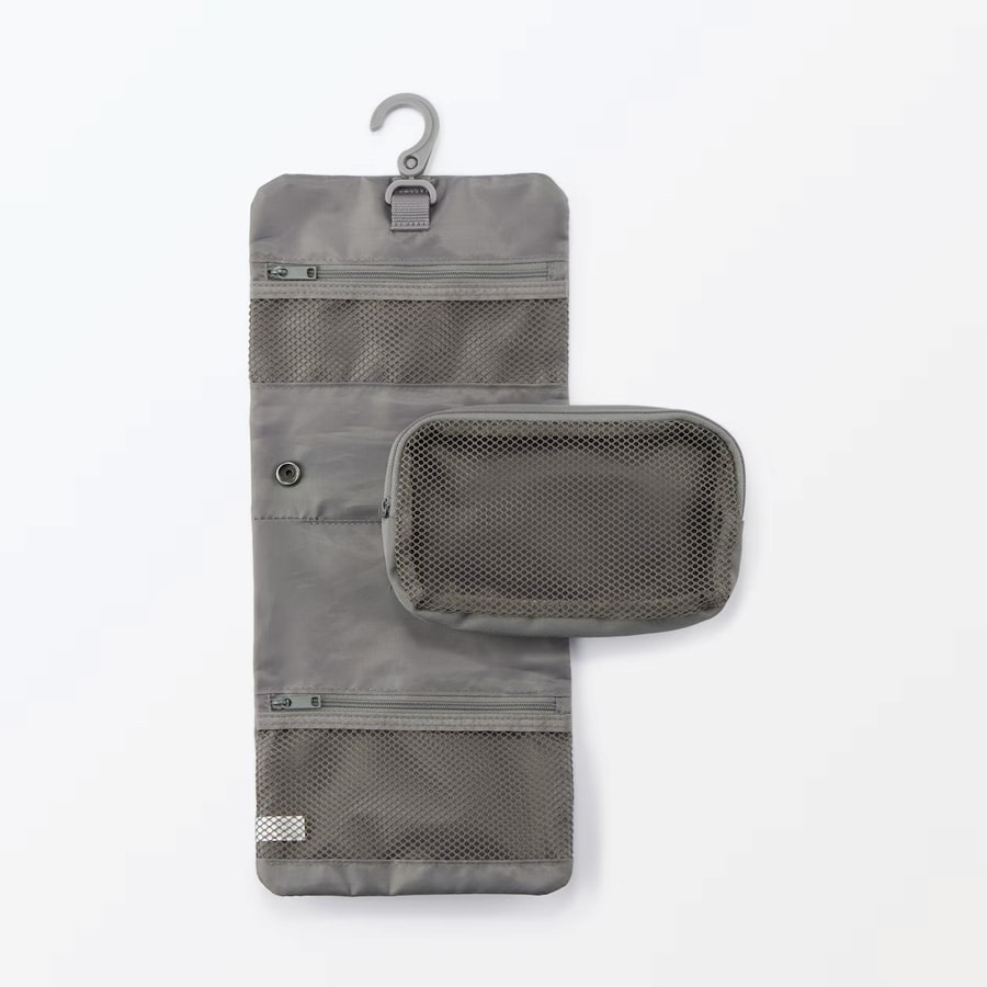 【Expédition directe du Japon】 Japon MUJI Fibre de polyester Trousse de toilette de voyage pliable et suspendable, sac de rangement portable imperméable, trousse de maquillage, gris, 1 pièce