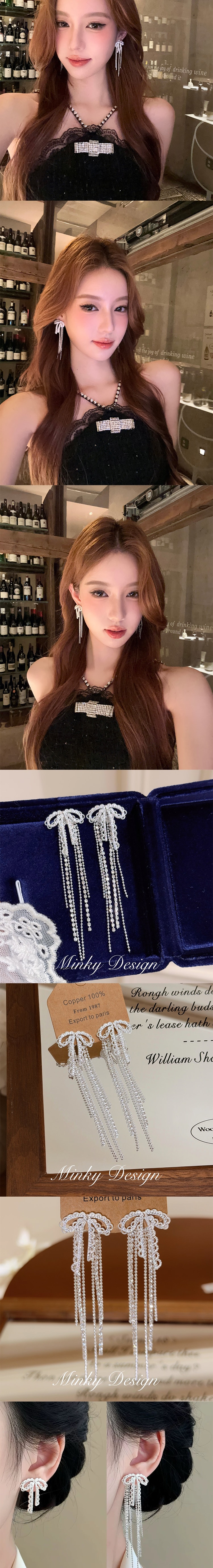 【中国直邮】 HSPM 一款两戴蝴蝶结流苏耳环小众设计感高级气质耳钉新款爆款耳饰 1对