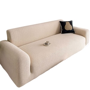 [중국 직배송] HSPM 신상 사계절 크림색 미끄럼 방지 고양이 긁힘 방지 소파 커버, 오프화이트, 2인용 + 쿠션 커버 1개