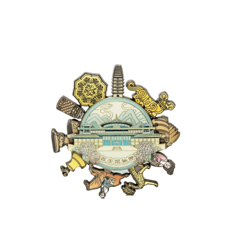 中国直邮】 西安博物院金属旋转冰箱贴长安文物纪念品80*80mm - 亚米