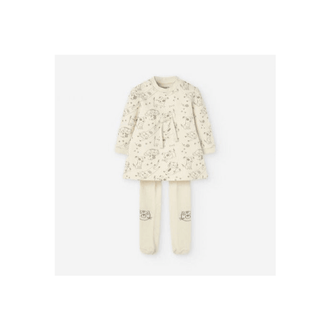 美国 MOM LOVES ME 洛桑婴儿女孩猫狗长袖衬衫连衣裙和裤子套装 - 新生儿 新生儿(53-56厘米)