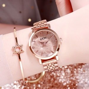 中国のGEDI Starry Skyレディースウォッチはインターネットで人気です、ファッショナブルな女の子の高見えと多用途のレディースウォッチ、ローズゴールドケースのヌードカラーパレット。
