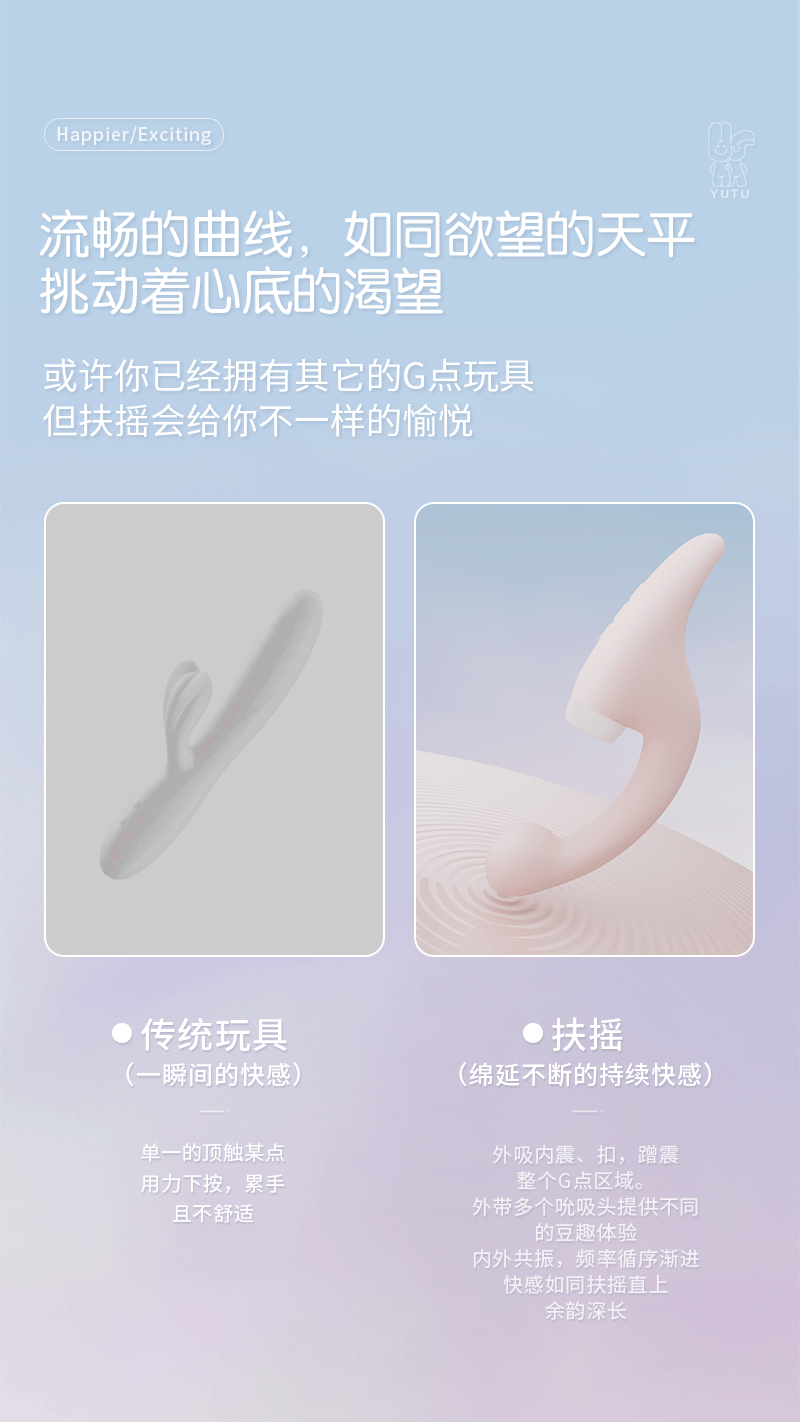 【贈送超爽潤滑液】YUTU愉兔 扶搖女用震動棒吮吸雙頭女性情趣用具 成人用品 藍色 1盒
