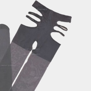 Bella's Fantasy Candice Cut Out Sheer Thigh High Stockings Grey One Size