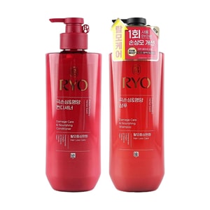 韩国RYO吕 红吕受损修护洗发水592ml+护发素 592ml 胶原蛋白滋养 发质改善 馥郁花香调 针对烫染损伤发质【超值2瓶】