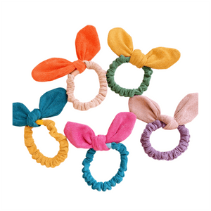 Children's suede color-blocking large and small intestine hair ties, girly rabbit ear hair bands, mixed colors * 5 pieces