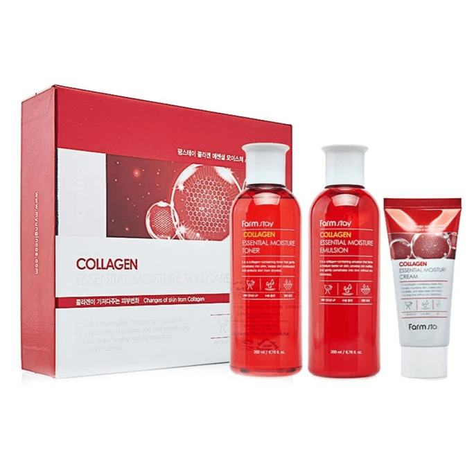 FarmStay Collagen Essential Moisture Skin Care 3 Set Toner 200ml + Lotion 200ml + Cream 50ml