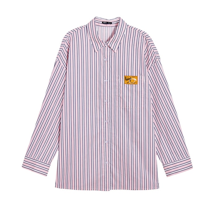 HSPM New Loose Striped Long Sleeved Shirt Pink (Color Stripe) S