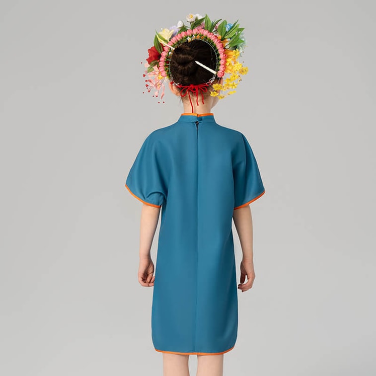 【中國直郵】年衣童裝女童旗袍連身裙夏裝兒童中國風童謠裙 晚波藍 140CM 3