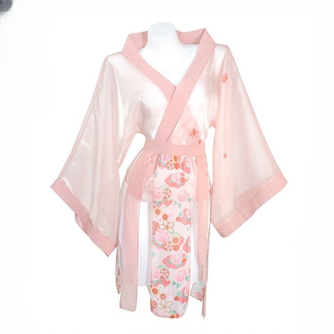 Fun Lingerie Sakura Floating Light Gauze Wide Sleeved Sexy Open Front Hanfu Suit Pink One Size