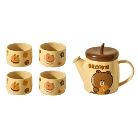 Brown Bear Teapot Ceramic Set with Cooling Teapot and Afternoon Tea Cups Tea Set with 4 Cups and 1 Teapot