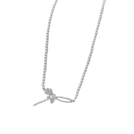 【中國直郵】 HSPM 高級感玫瑰絲帶項鍊輕奢氣質優雅鎖骨鏈施家珍珠項鍊女秋冬配 灰色3mm 1個