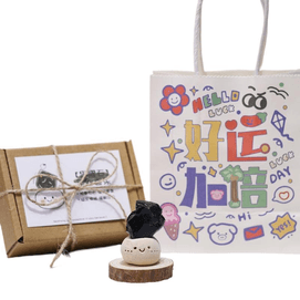 【中国直邮】 未知 其它品牌 纯手工小豆丁可爱天然水晶原矿裸石 黑曜石平安喜乐3.5cm