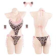 Sexy Lingerie Cute Plush Cheetah One-piece Suit Leopard Pink One Size (no  stockings) - Yami.com