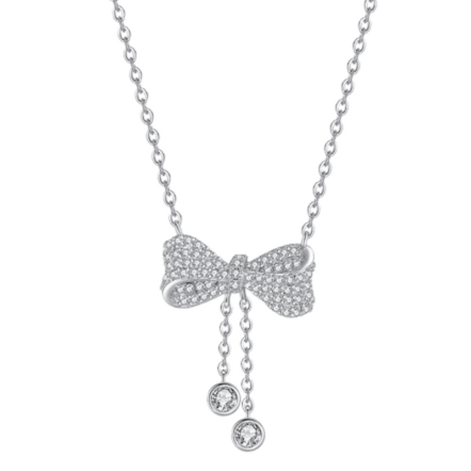 Fringe Bow Silver Necklace Women's S925 Collarbone Chain Small Design 1 Piece