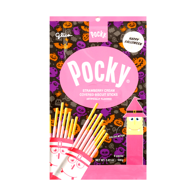【Halloween Exclusive】Limited Edition Japanese Strawberry Cream Pocky Biscuits - Family Pack, 9 Packs, 3.8oz 