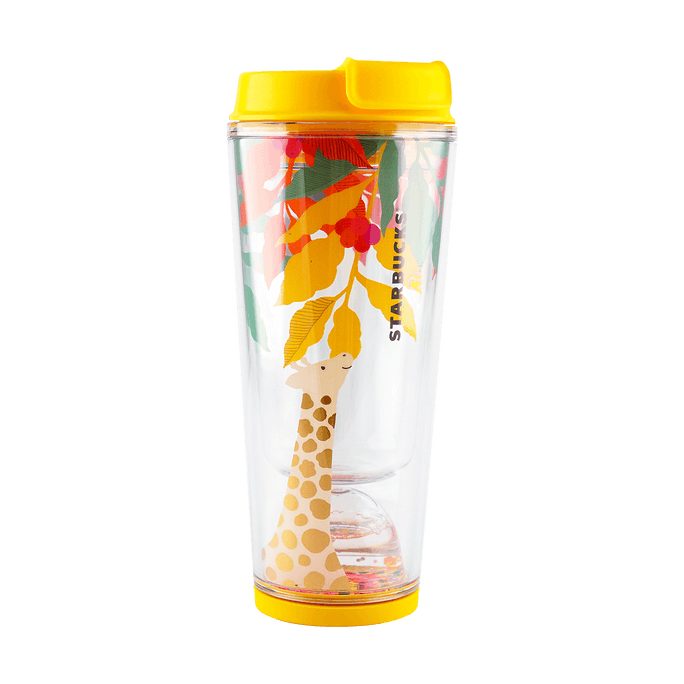 Happy Giraffe Design Tumbler with Lid and Unique Snow Globe Feature, Summer Limited Edition - 12 fl oz