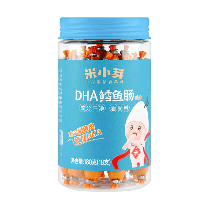 米小芽 DHA鳕鱼肠 营养肉肠 儿童零食 罐装 18pcs 180g【鳕鱼肉含量75%】