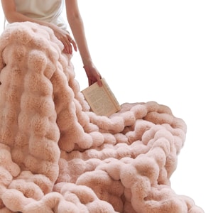 [중국 직배송] HSPM 신제품 겨울 필수품 플러시 토스카나 버블 플리스 담요, 소파 커버, 사무실 낮잠 담요, 고양이 쓰다듬기 느낌, 벚꽃 핑크, 130×160cm, 1개