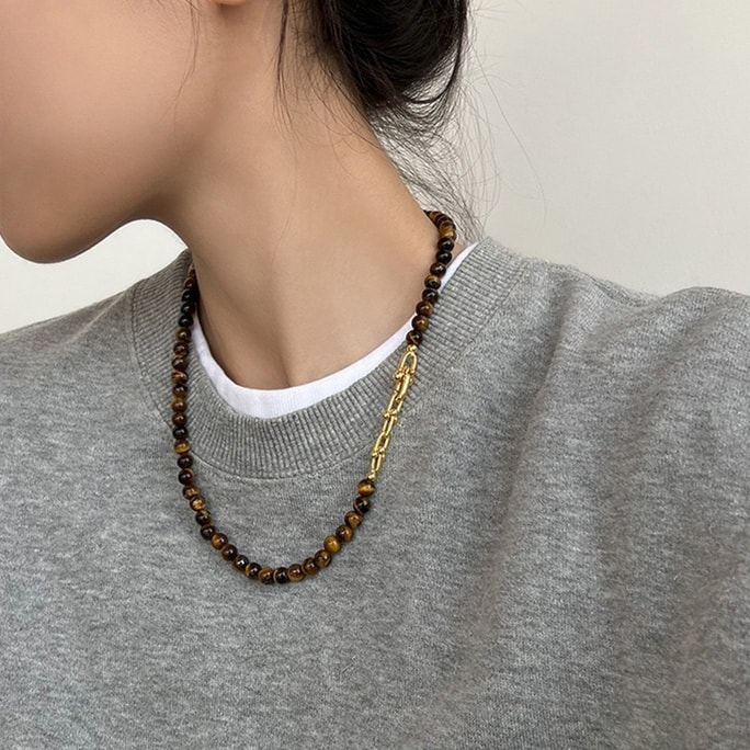 홍차오 시장, 미국 현물 상품, 메일라드 럭셔리 타이거 아이 스웨터 목걸이 (1가닥)