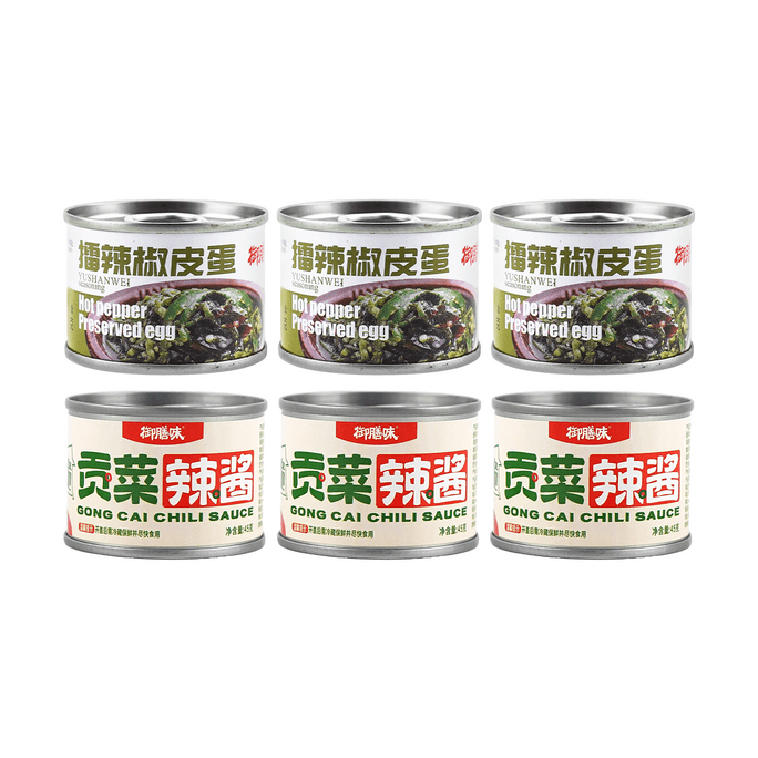 Dried Vegetables Gongcai Chili Sauce 1.59 oz*3+ Ground Chili Preserved Egg Chili Sauce 1.76 oz*3【6 Packs】