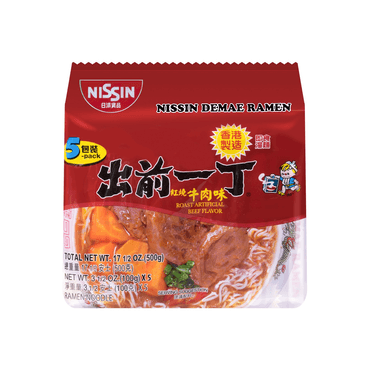 日本NISSIN日清 出前一丁 即食汤面 红烧牛肉味 5包入 500g